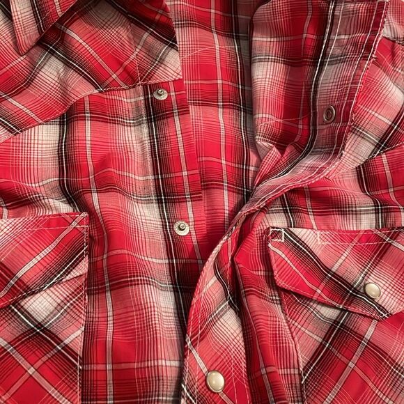 Wrangler Red Plaid Western Pearl Snap Shirt Mens Size Small Rodeo Casual - Picture 12 of 12